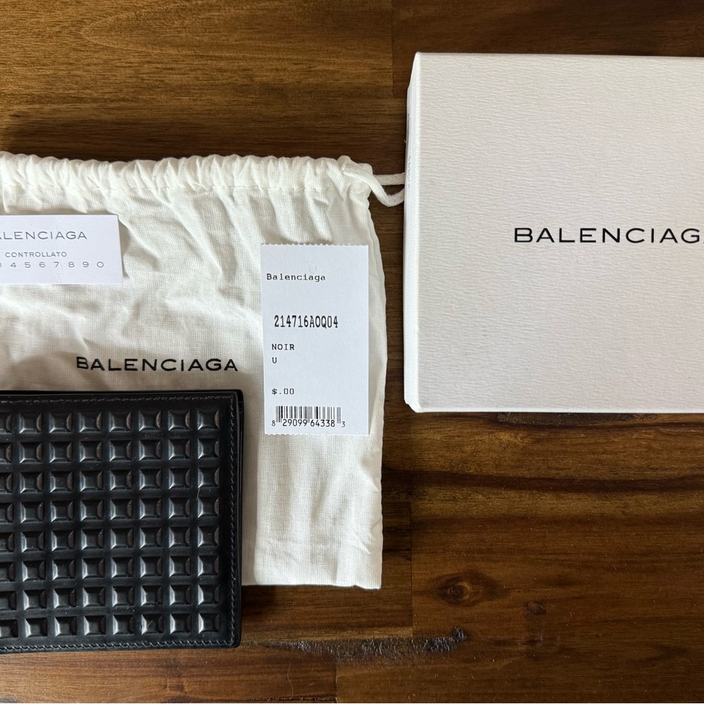 Balenciaga Black Studded Leather Billfold Wallet